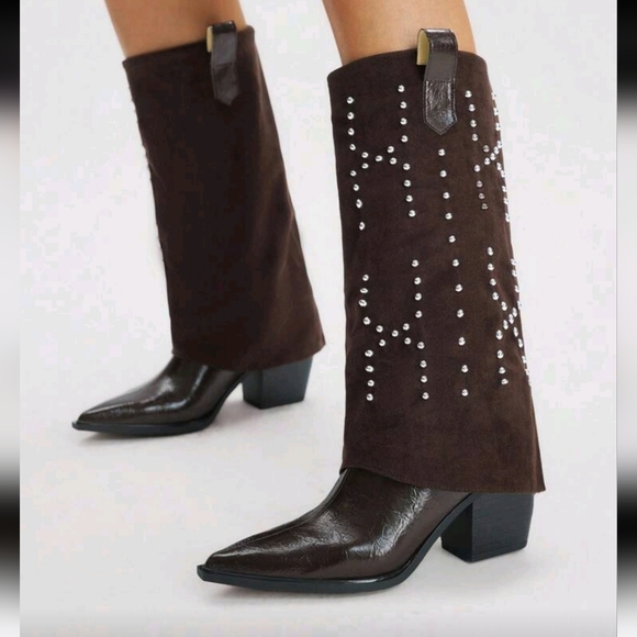 Western Style Pointed Toe Chunky Heel Cowgirl Boots,Fashion Casual Outfit For Wo - Picture 4 of 5